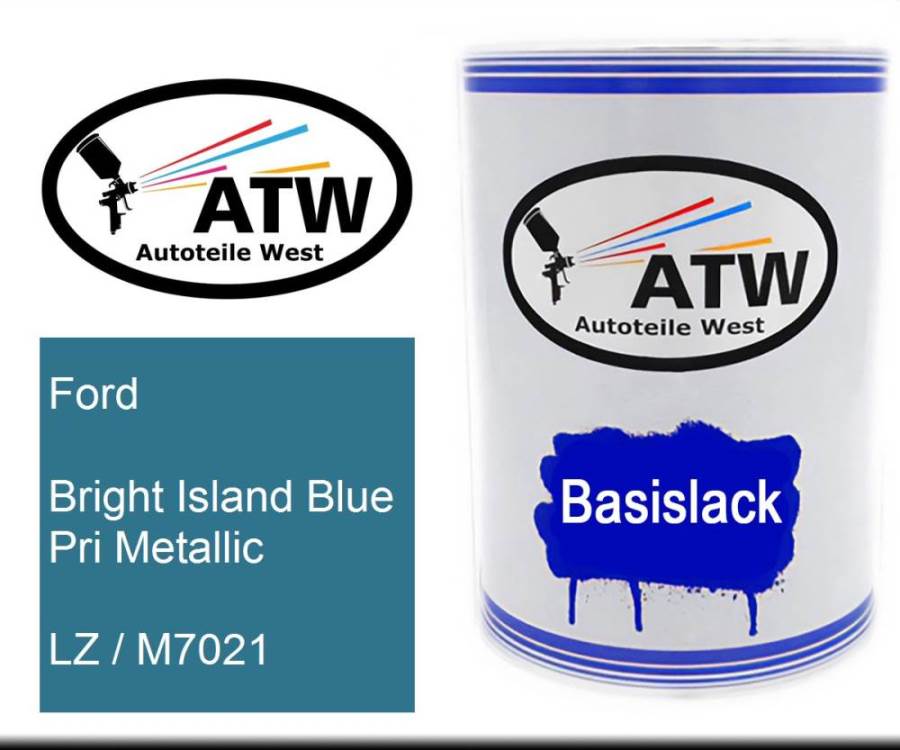 Ford, Bright Island Blue Pri Metallic, LZ / M7021: 500ml Lackdose, von ATW Autoteile West.